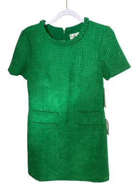 ELIZA J Women's Braided Trim Boucle Shift Dress Green 4  NWT